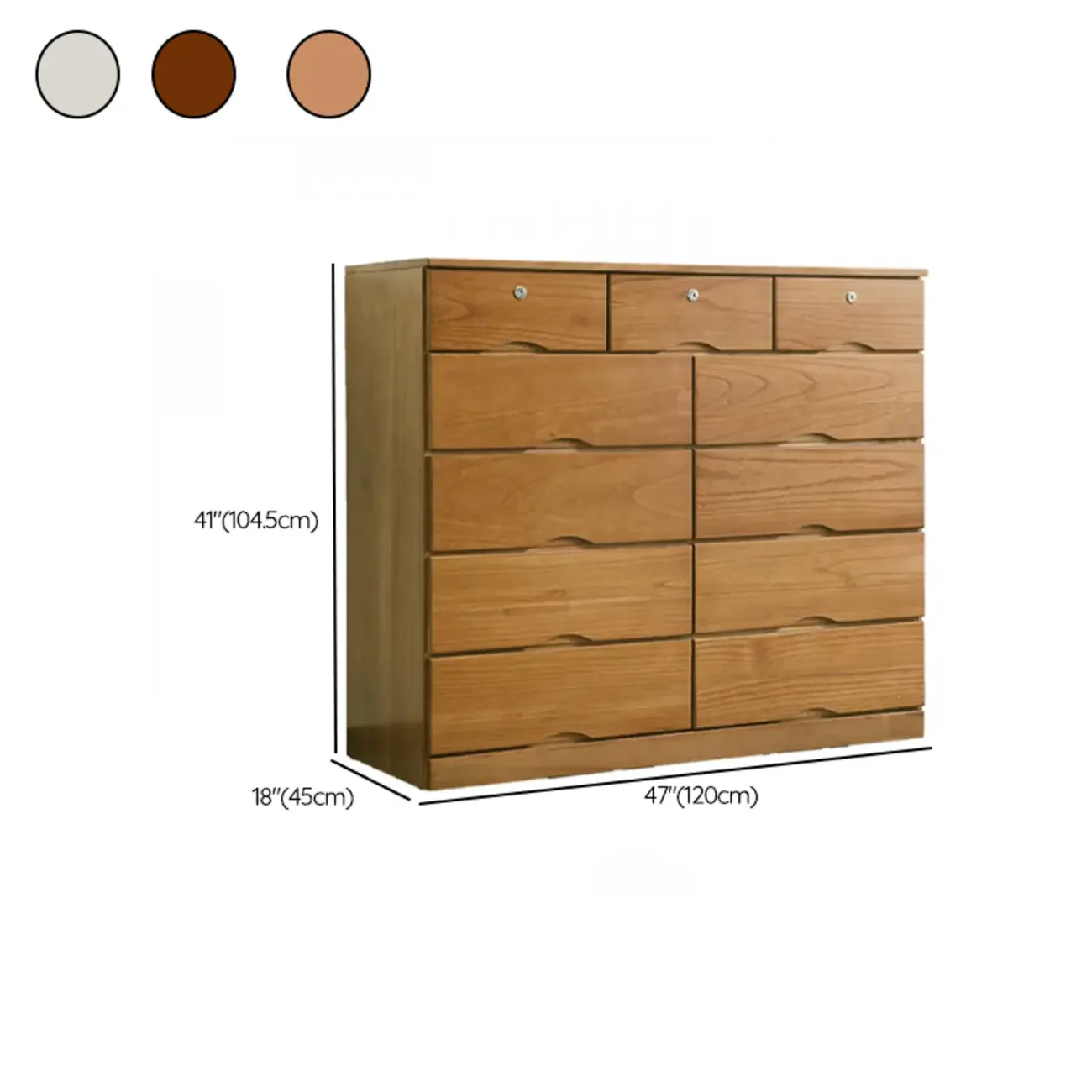 Natural Wood Double Dresser with Lockable Drawer