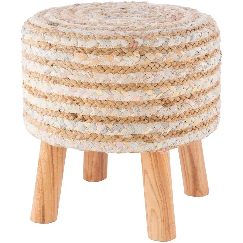 Hand Crafted Bohemian Jute and Wood Foot Stool