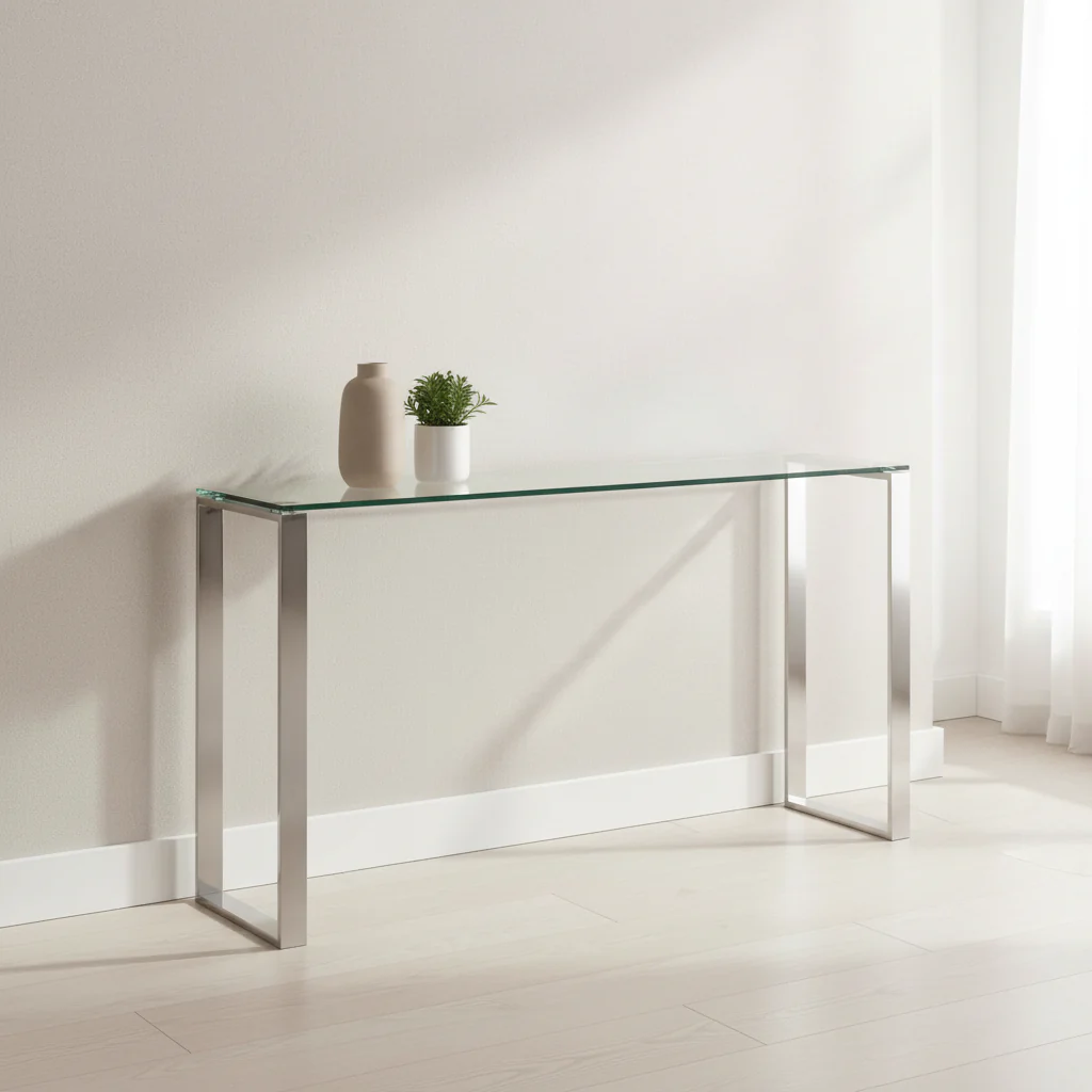 Glass Top Console Table with Metal Frame