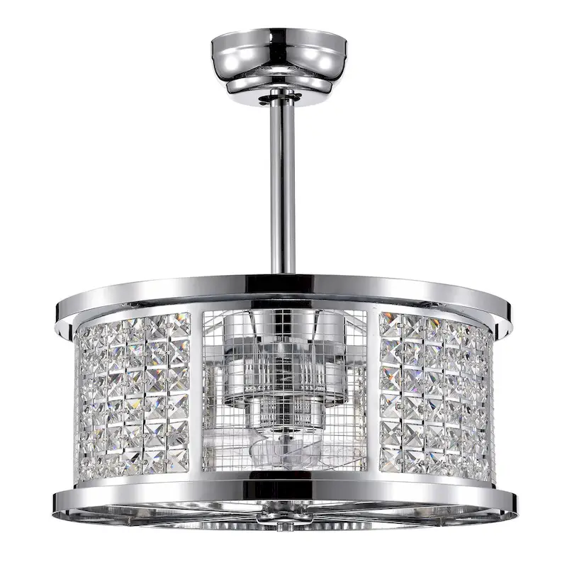 Kellan Chrome Ceiling Fan19-Inch 4-Light Geometric Metal & Crystal Drum Shade (Includes Remote)