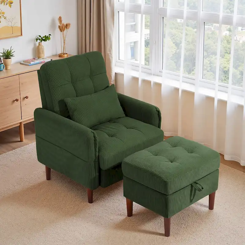 UIXE Modern Lounge Chair Accent Chair and Stroage Ottoman With Adjustable Backrest