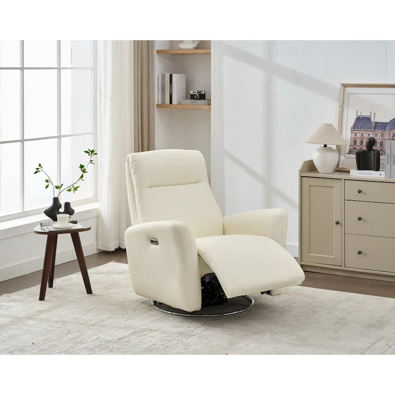 Faux Leather Swivel Glider Recliner, Ergonomic Back, USB Ports