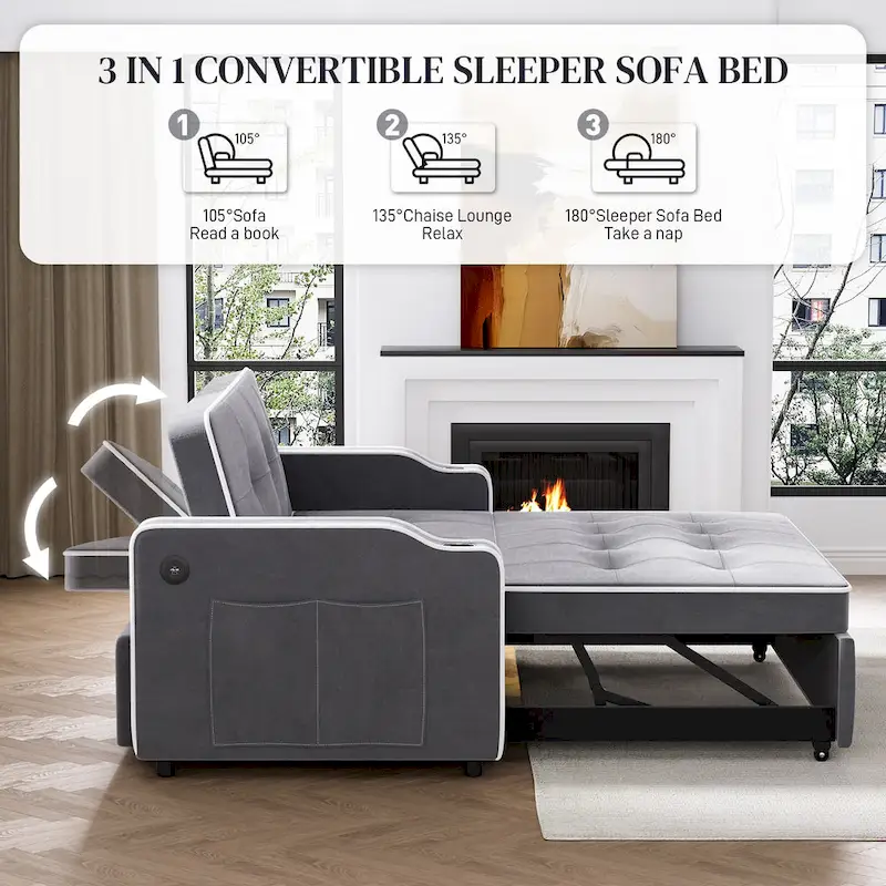 Ouyessir 3 in 1 Multi-Functional Convertible Sleeper Sofa Bed