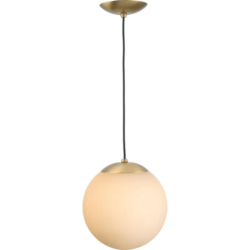 Atwell Collection Brushed Bronze and Opal Glass Globe Medium Hanging Pendant Light - 10 in x 10 in x 10.5 in