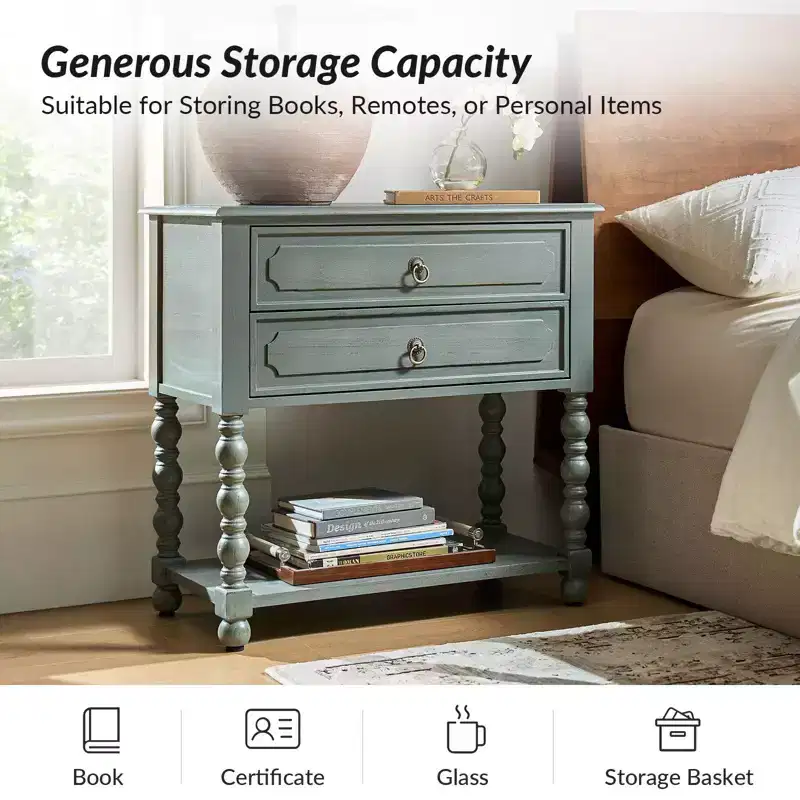 Jerardo 30 Tall 2-Drawer End Table with Built-in Charging Outlets Set of 2|ARTFUL LIVING DESIGNS