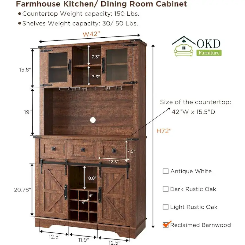 Farmhosue Bar Cabinet, Kitchen Buffet, Coffee Bar Sideboard Table