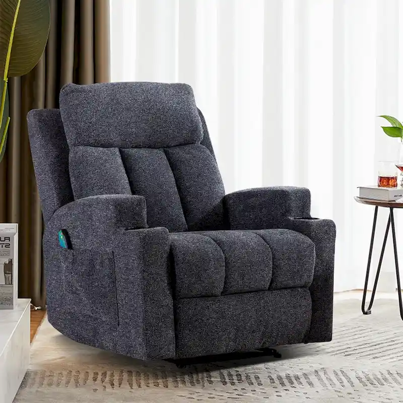 Manual Recliner Massage and Heating Chair Sofa with 2 Cup Holders Breathable Fabric