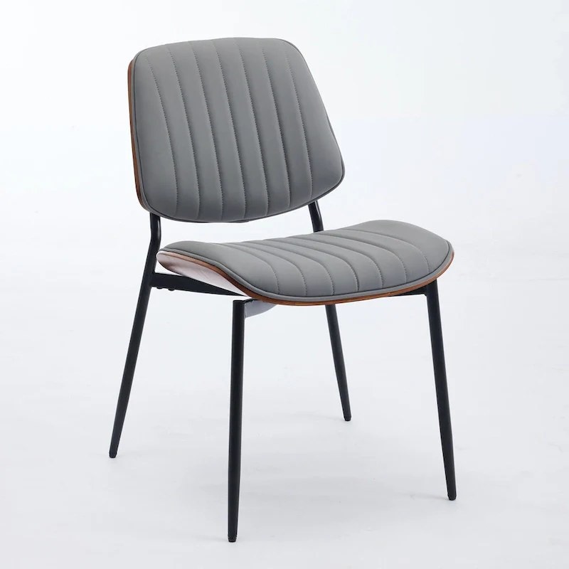 2PCS Faux Leather Chair with Metal Legs