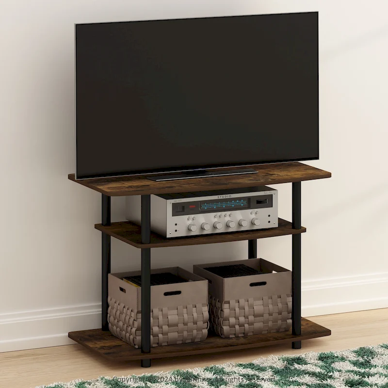 Furinno Turn-N-Tube No Tools 3-Tier TV Stands, Columbia Walnut/Black
