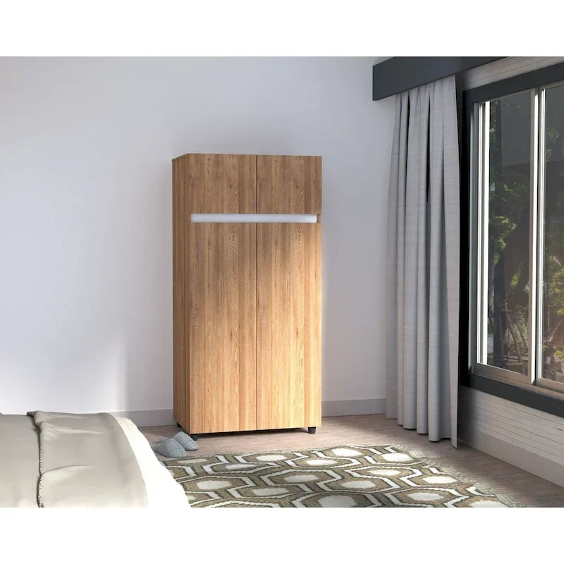 65-Inch Armoire Wardrobe with Hanging Rod and Shelves, Freestanding Bedroom Closet