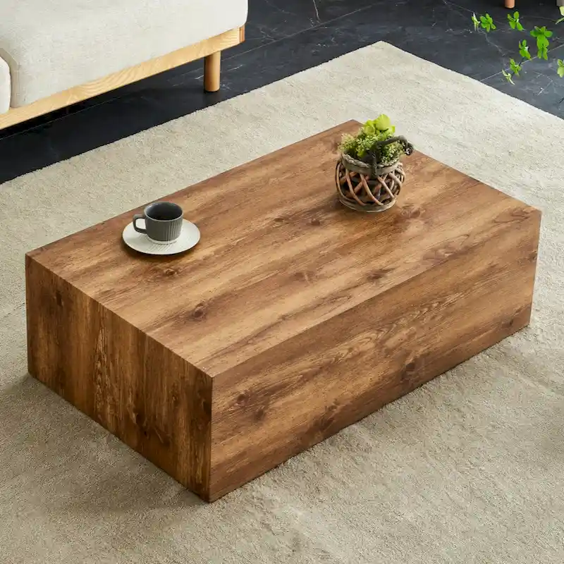 Modern Coffee Table, MDF with Wood Grain & Marble-Inspired Pattern, Easy Assembly, 10-15 Min