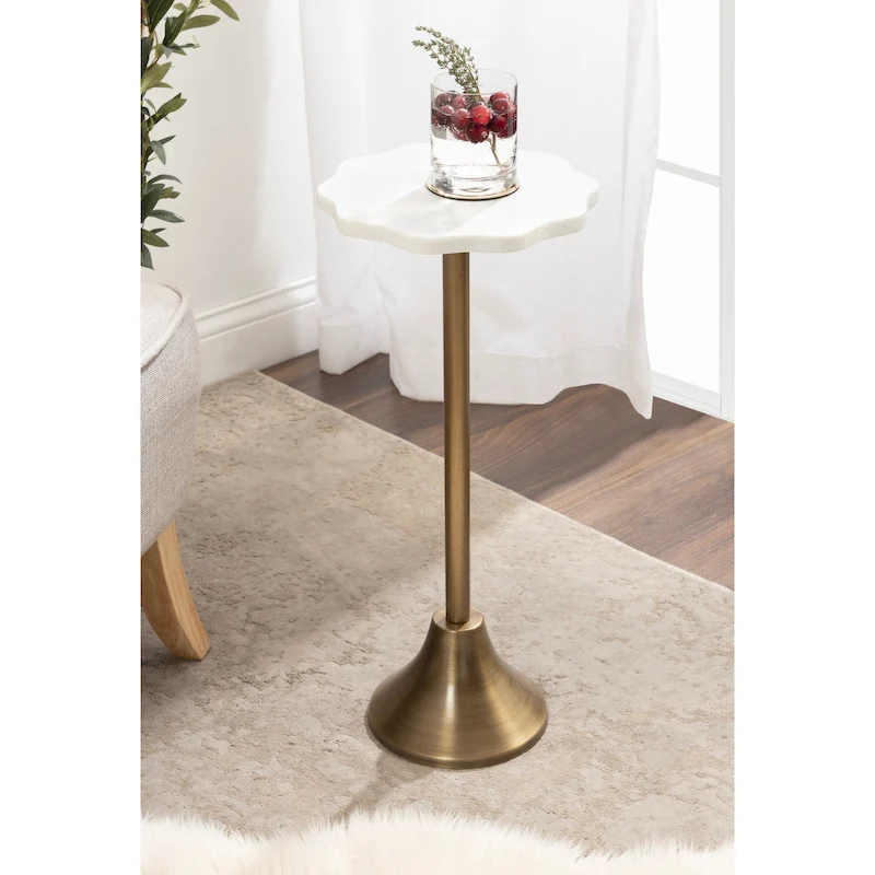 Kate and Laurel Sanzo Scalloped Marble and Metal Drink Table