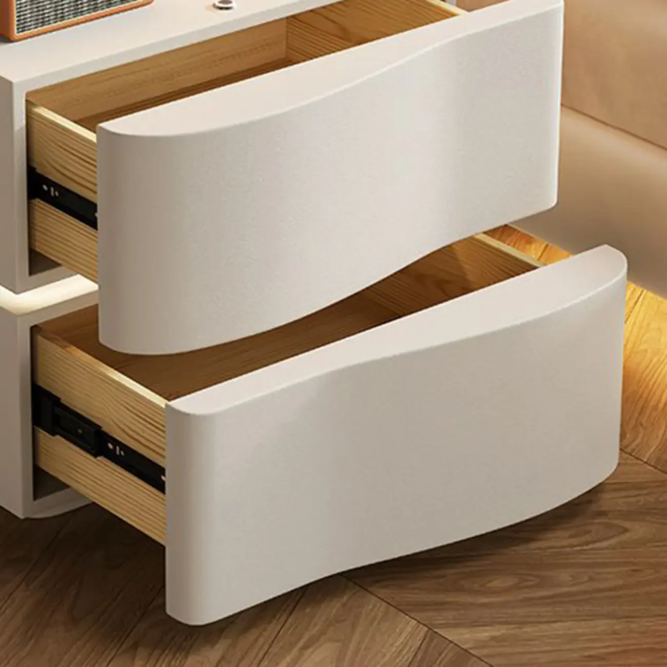 Modern White Waved Wood 3-Drawer Nightstand