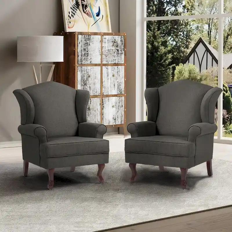 2 Set Traditional Wingback Accent Chairs Upholstered Armchair