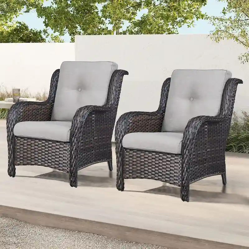 Gymojoy Outdoor Wicker Club Chairs Patio Furniture with Cushion (Set of 2)
