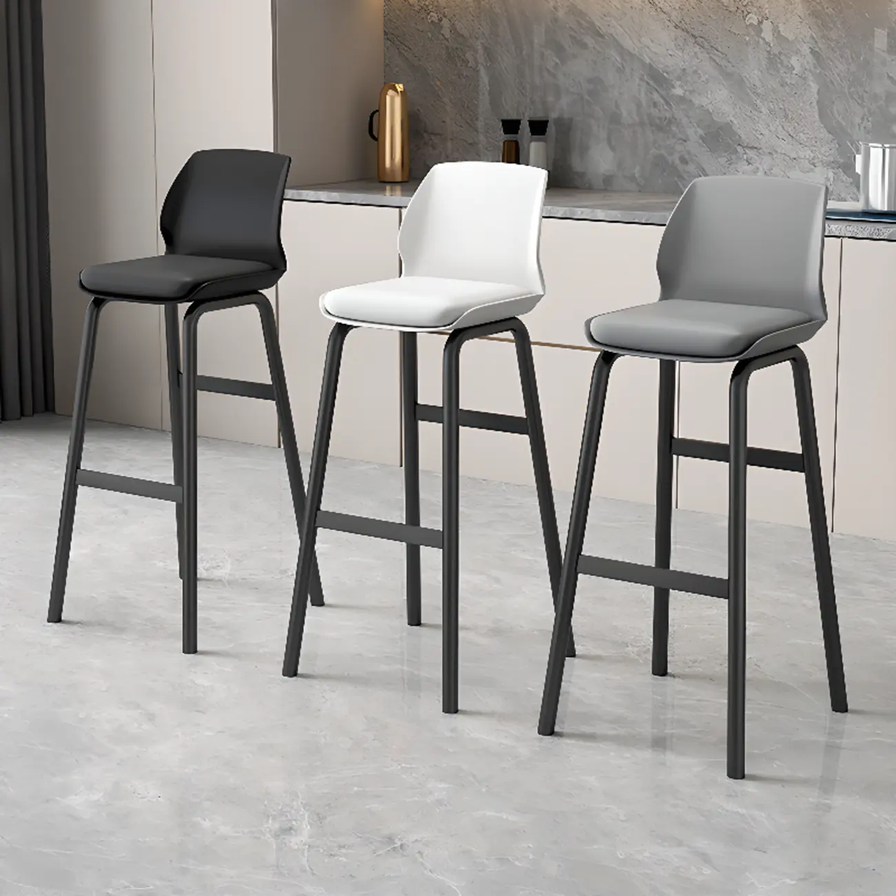 Stylish Rectangular Faux Leather Metal Cafe Bar Stools