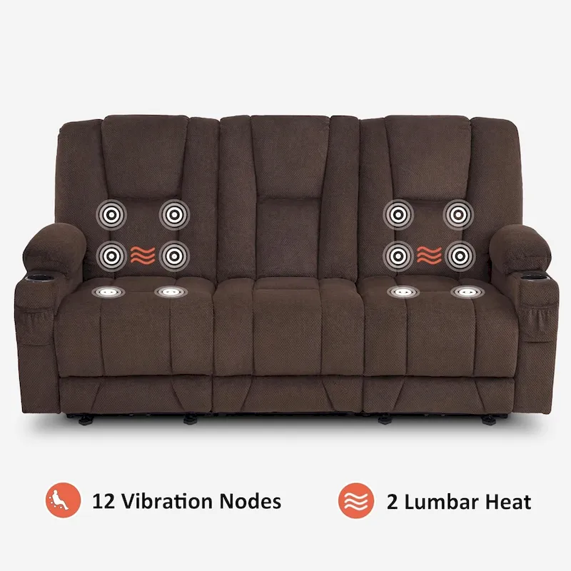 MCombo Electric Power Reclining Sofa with Massage and Lumbar Heat, Fabric 6015/6025/6035/6045