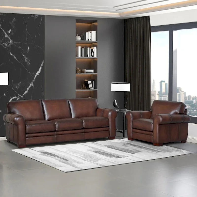Hydeline Brookfield Top Grain Leather Sofa Set, Sofa and Chair