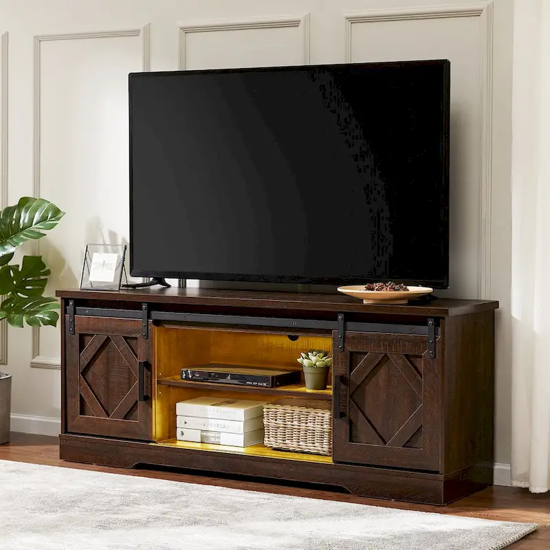 Farmhouse Barndoor TV Stand Entertainment Center for TVs up to 70-inch
