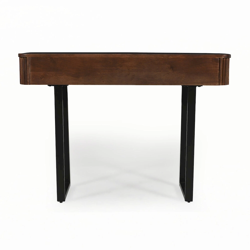 Solid Wood Entryway Table with Fluted Design,Honey and Black