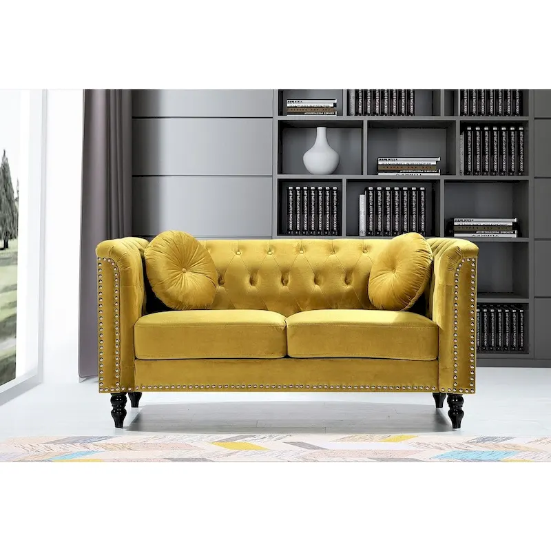 Vivian Classic Velvet Kittleson Nailhead Chesterfield Loveseat