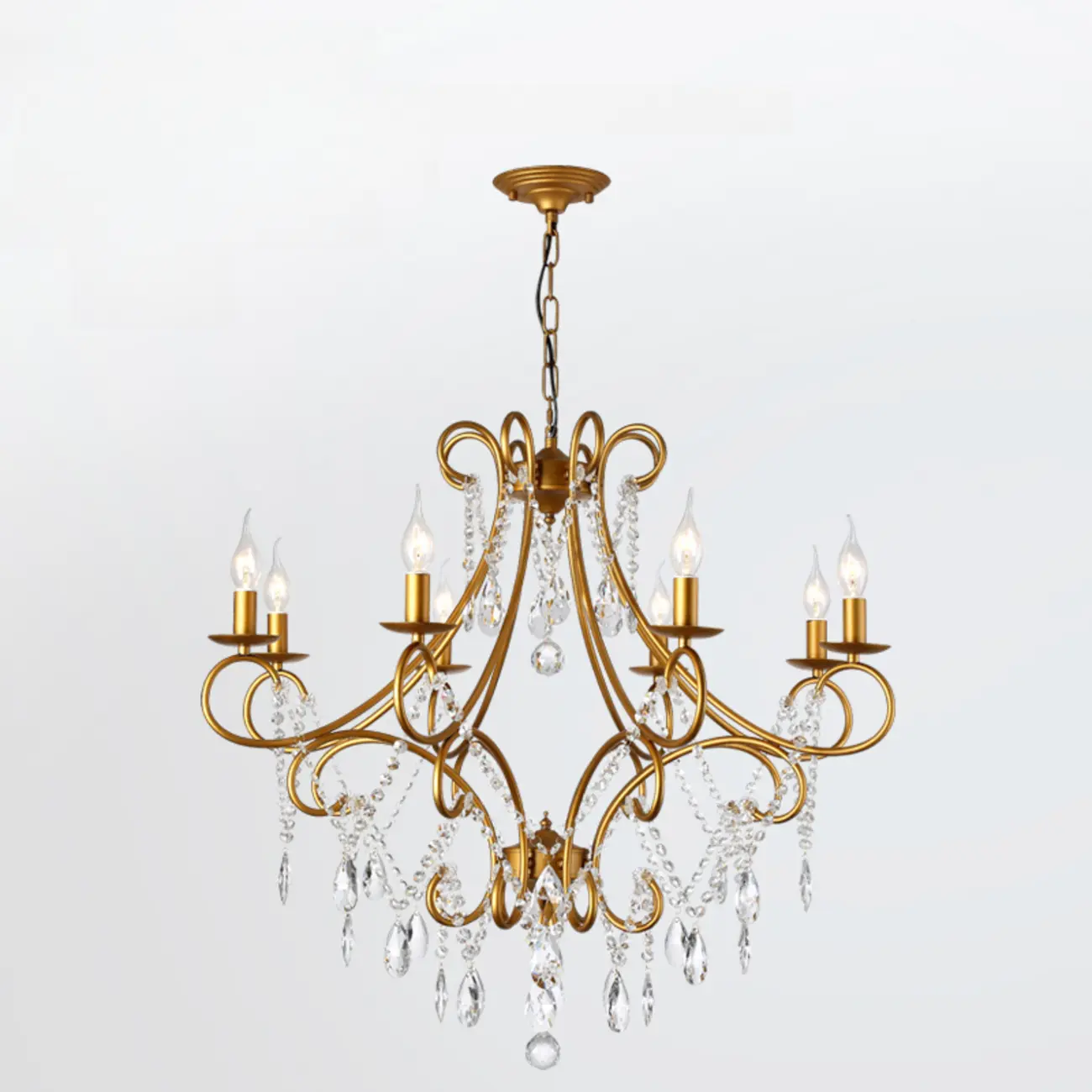 Elegant Gold Curved Crystal Candelabra Chandelier