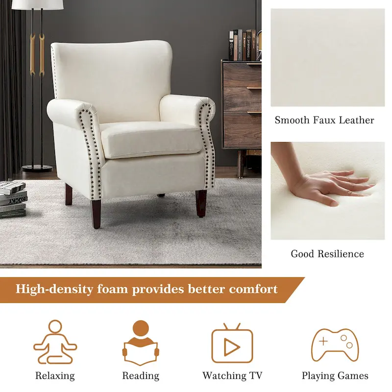 Levi Transitional Leather Armchair with Nailhead Trim Rolled Arms by HULALA HOME