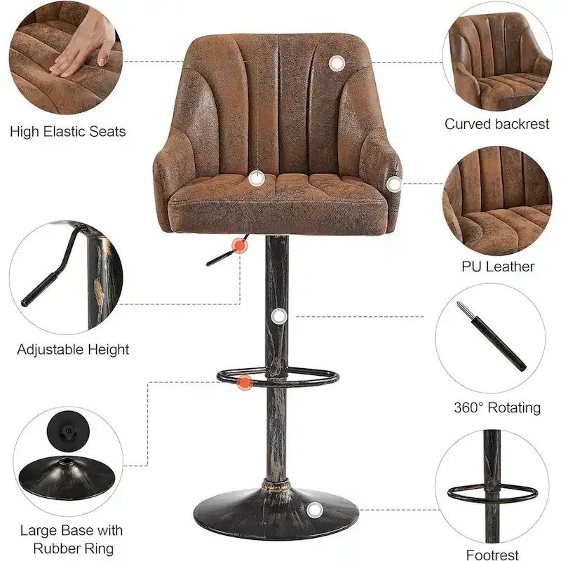 Adjustable Armless Swivel PU Leather Bar Stools Chrome Air Lift Counter Height Stools Set of 4