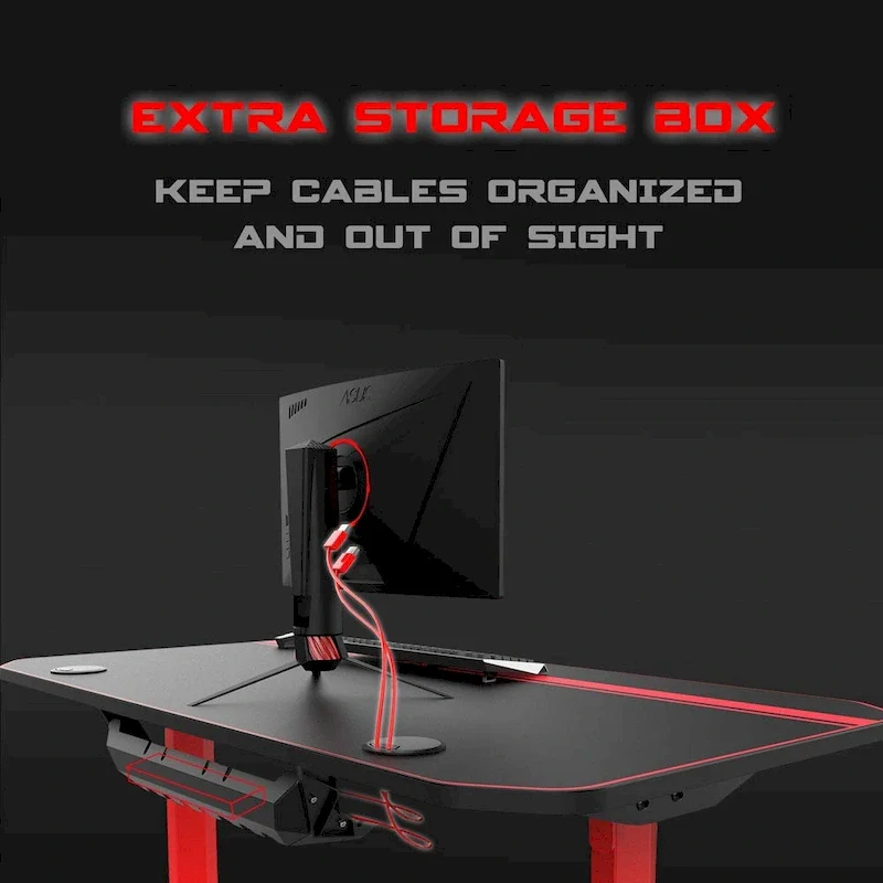 BOSSIN Ergonomic Gaming Desk T-Shaped Office PC Computer Desk with Full Desk Mouse Pad, Handle Rack, Cup Holder Headphone Hook