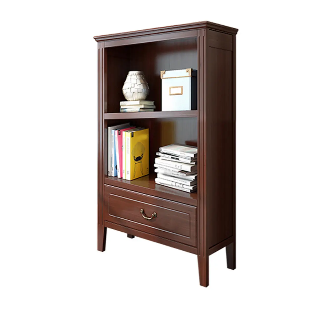 Classic White Wooden Open Storage Display Cabinet for Study