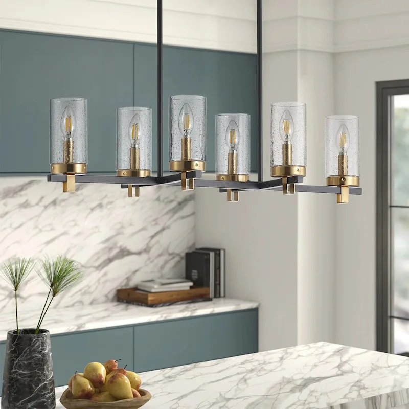 6-Lights Glass Shape Creative Adjustable Kitchen Island Lights - 31.9 D11.8 W72 H (Adjustable)