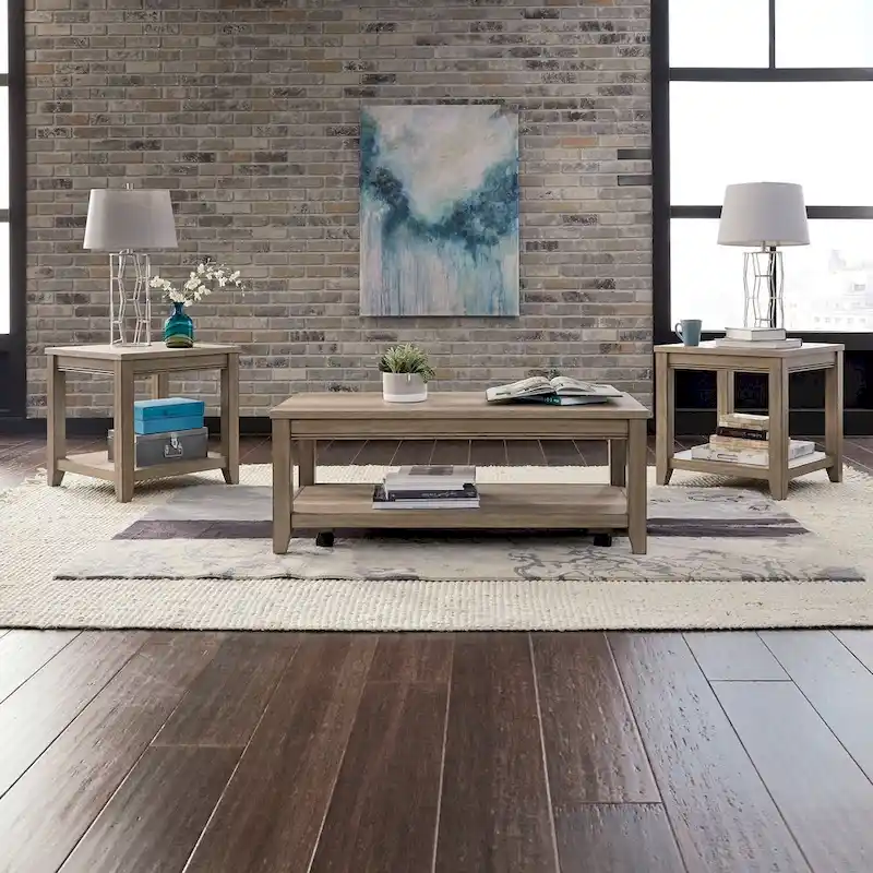 Sun Valley Sandstone Brown Living Room Table Set 3 Piece with Coffee Table, Side Tables
