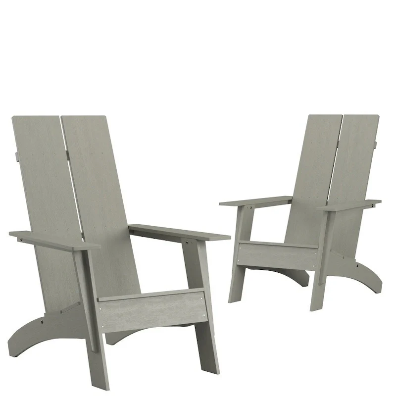 Modern Dual Slat Back Adirondack Style Chairs, Set of 2