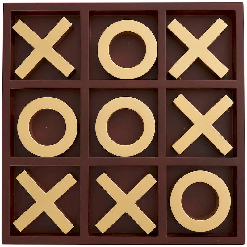Brown Wood Tic Tac Toe Game Set with Gold X and O Pieces