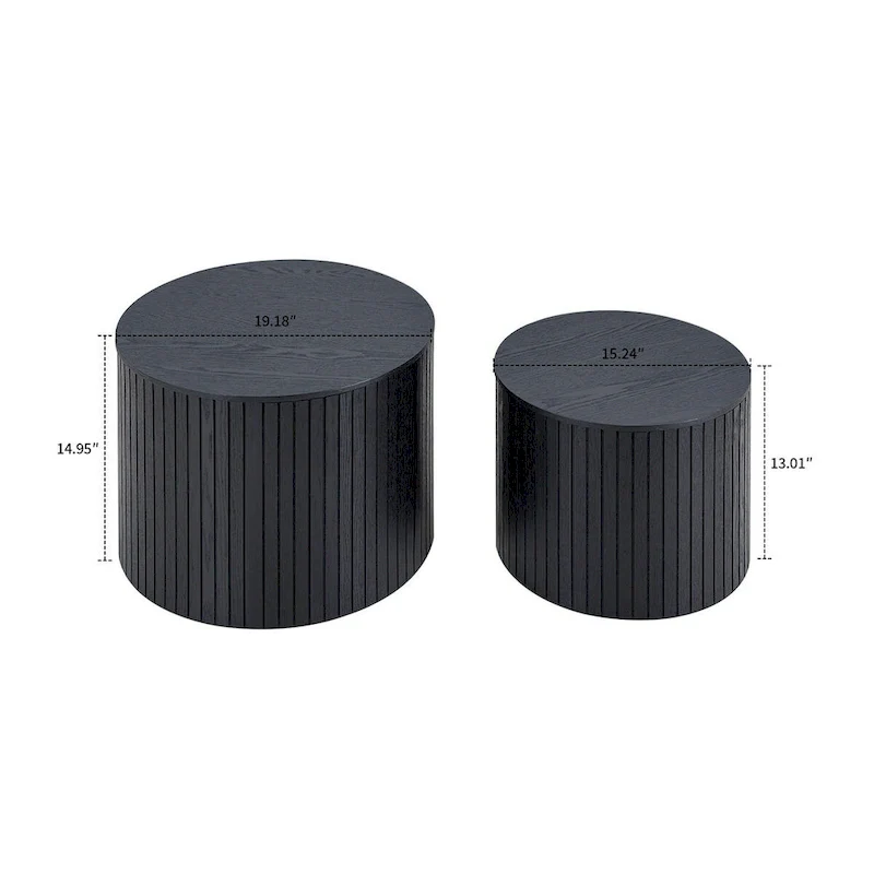 Modern Stylish Two Piece Barrel Nested Coffee Table Set with Removable Table Top