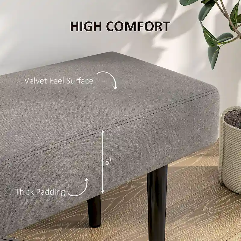 HOMCOM 39  End of Bed Bench, Upholstered Entryway Bench with Steel Legs, Bedroom Bench, Gray