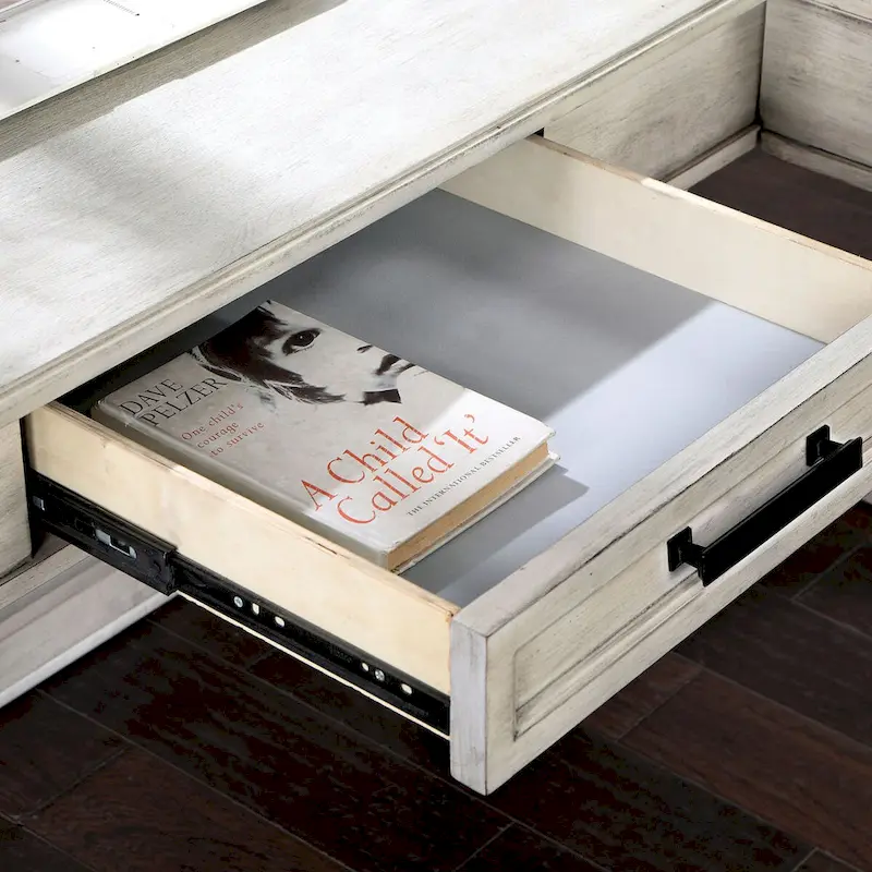 Lemper Farmhouse Antique White Wood Lift-Top Corner Desk with USB Port by Furniture of America