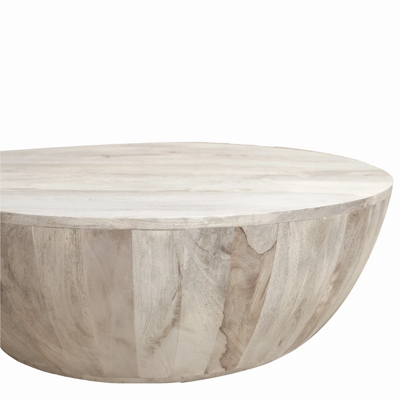 Arthur 35.5 Inch Round Mango Wood Coffee Table Subtle Grains