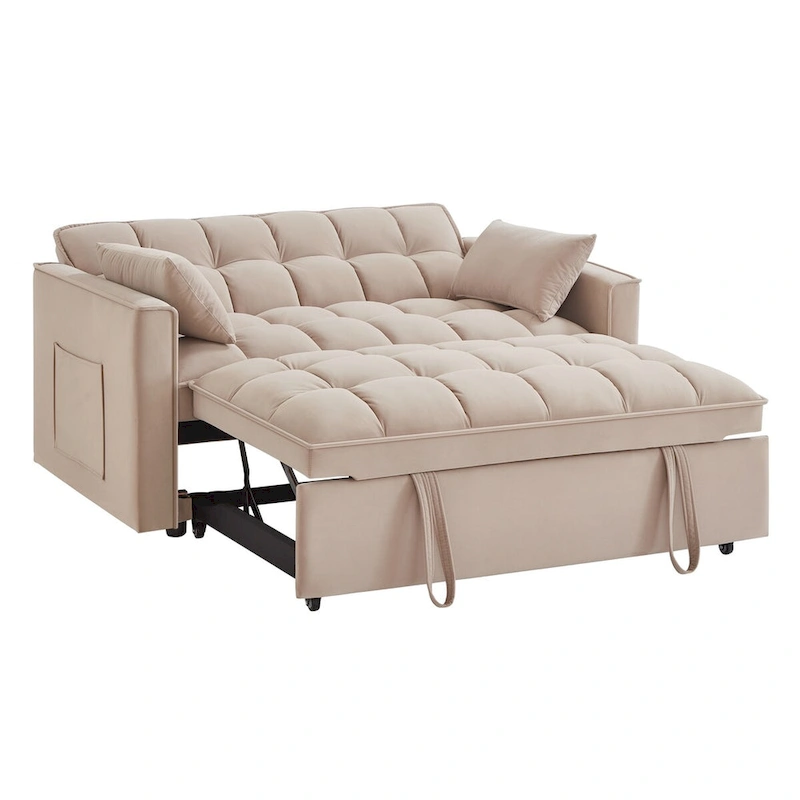 4-in-1 Pull-Out Sleeper Sofa Bed - Loveseat in Velvet -Convertible Couch Bed with Reclining Backrest,2 Side Pockets