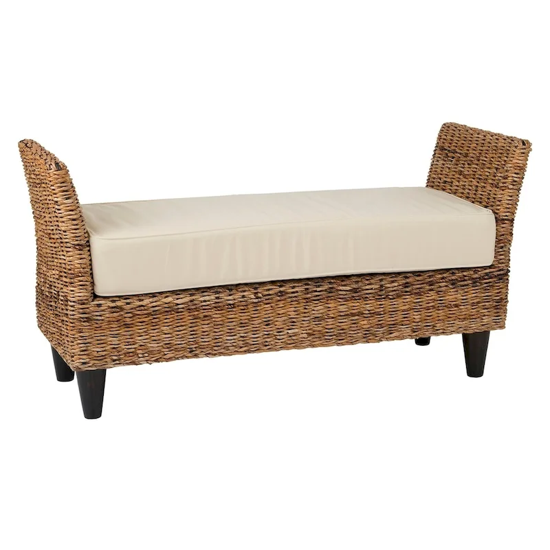 Woven Natural Abaca Bench With Cushion by East at Main