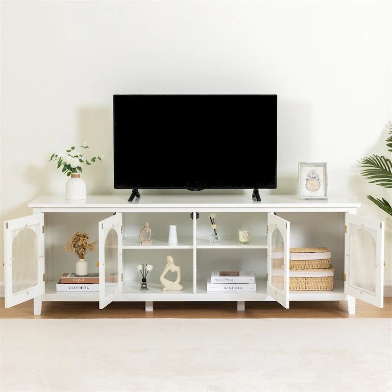 71 TV Cabinet w/ Solidwood Frame, Changhong Glass Door, Metal Handle