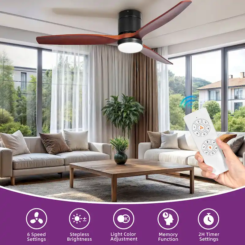 Moasis 52 Inch LED Ceiling Fan with Lights Remote 3 Blades