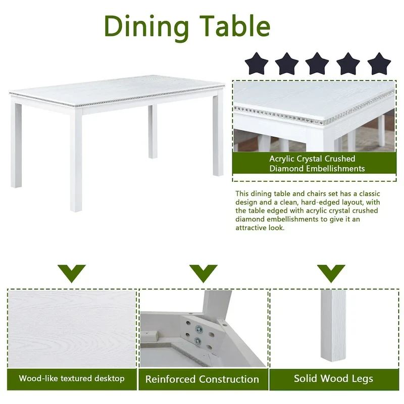 Wooden Dining Rectangular Table with Bench and 4 Chairs