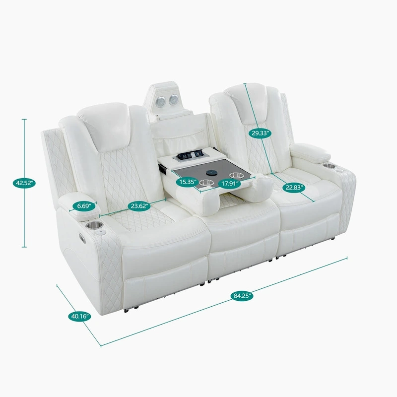 Premium Air Leather Home Theater Loveseat with LED Lights, Recliner with Built-in Speakers & Wireless Charging