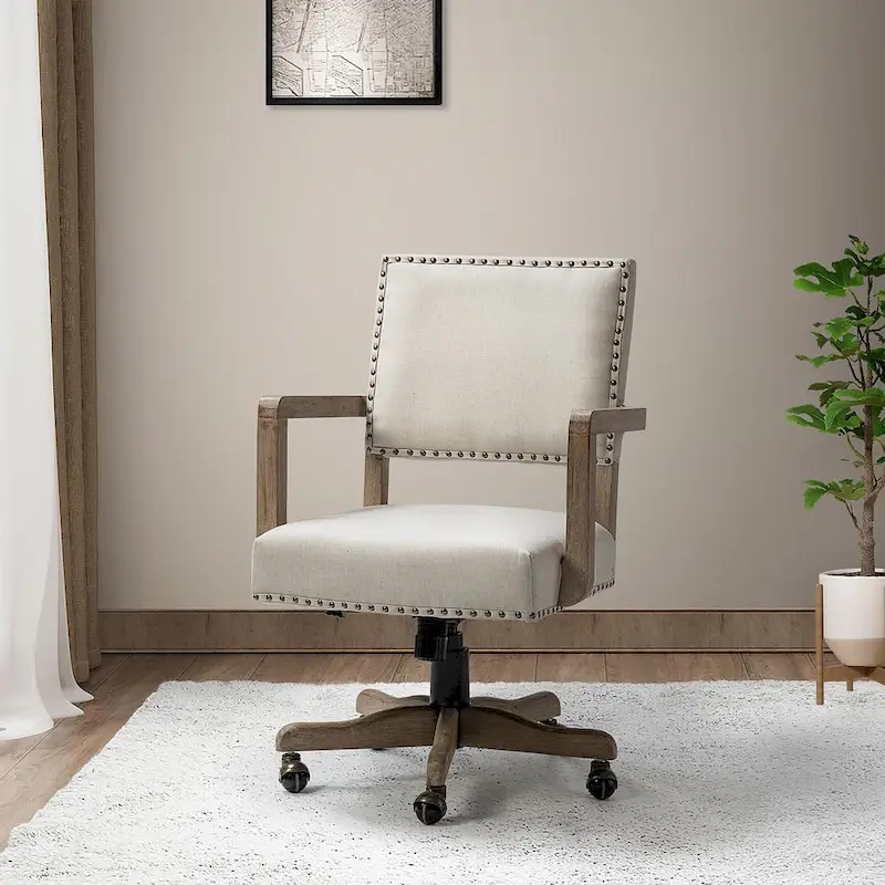 Mid-Back Swivel Height-Adjustable Task Chair with Nailhead Trim
