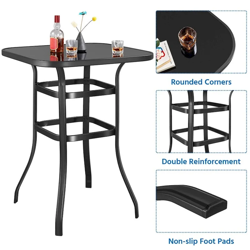 Yaheetech Patio Bistro Table with Tempered Glass, Iron Frame