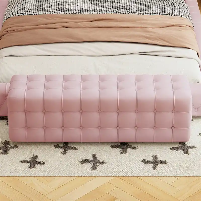 All Covered Velvet Upholstered Ottoman,Rectangular Footstool