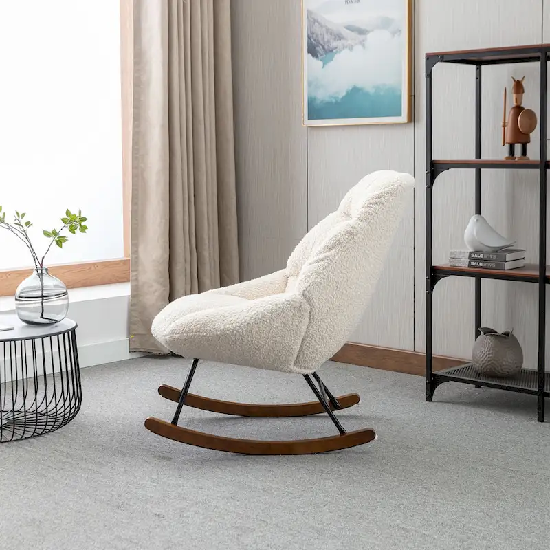 Tufted Upholstered Padded Seat Rocking Chair-Boucle