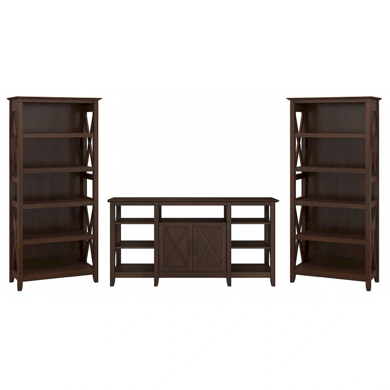 Tall Farmhouse TV Stand with 2 Bookcases by Bush Furniture