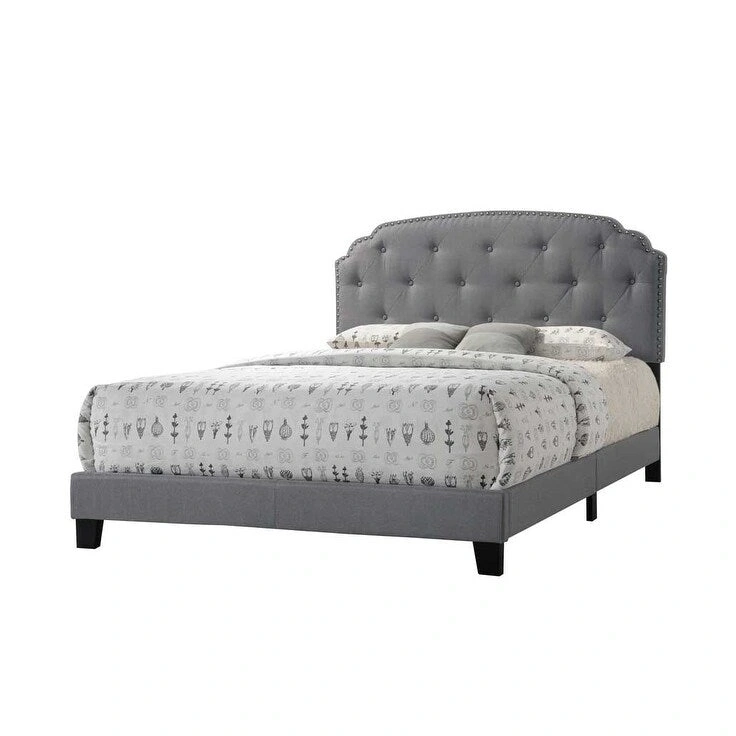 Queen Bed with Nailhead Trim Headboard